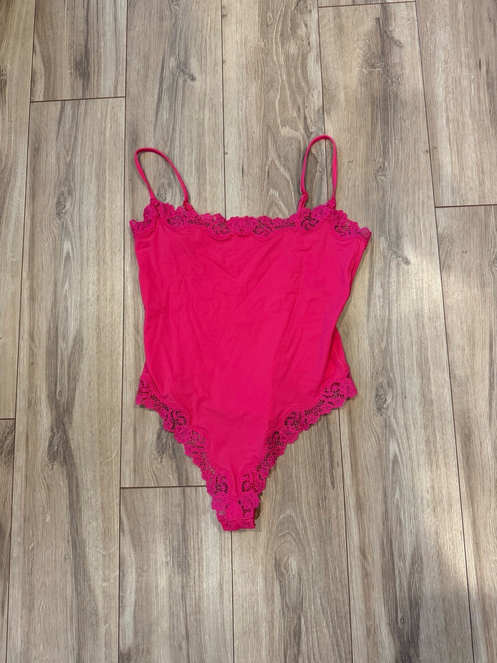 SKIMS Hot Pink Lace-Trim Bodysuit